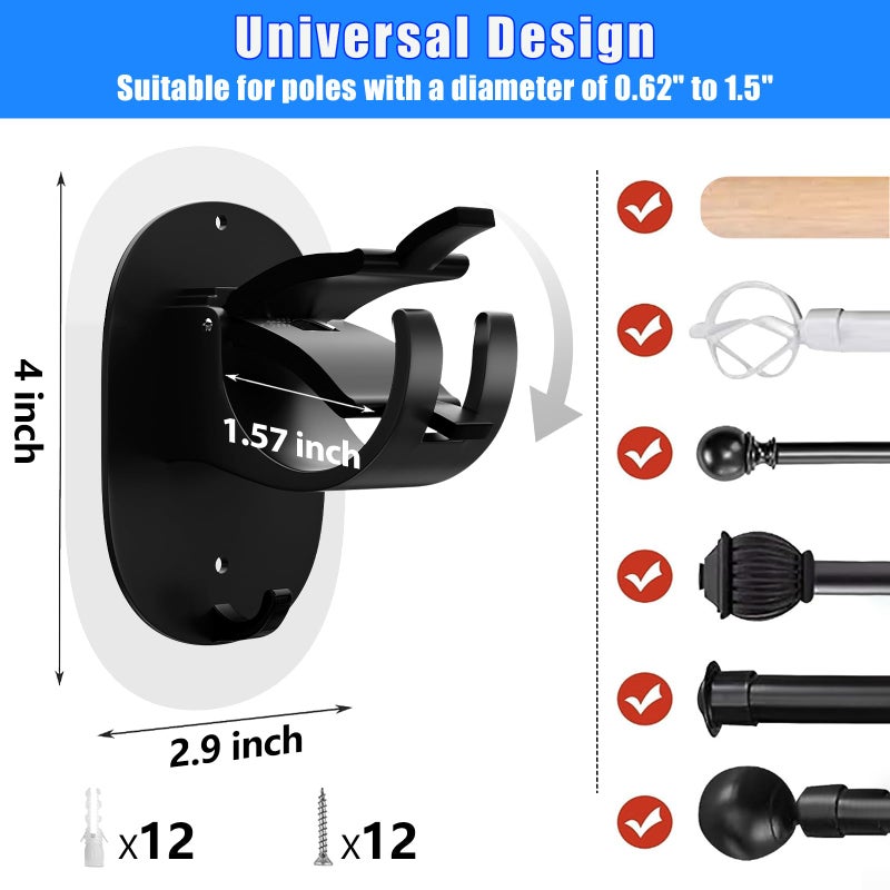 MIMARMZ 6PCS No Drill Curtain Rod Brackets No Drilling Curtain Rod Holder Self Adhesive Curtain Rod Hooks Nail Free Adjustable Curtain Rod Holders Curtain Hangers for Bathroom Living Room Kitchen - Image 3